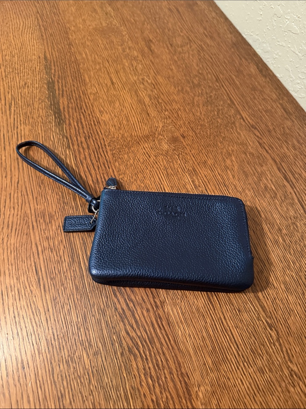 Coach Navy Pebbled Leather Wristlet
